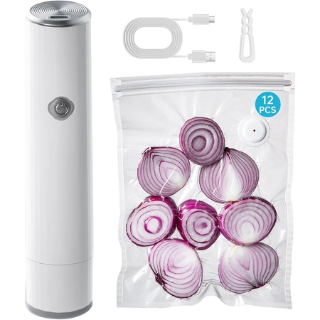 compact vacuum sealer machine with 12 reusable vacuum bags.webp