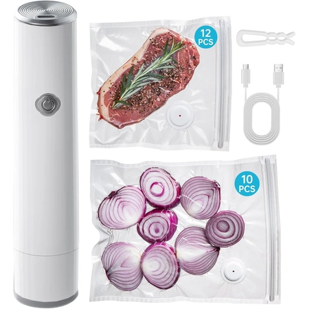 handheld vacuum sealer for food with 22 reusable sous vide bags.webp